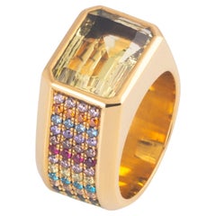 Multi Gemstone Sapphire, Tsavorite, Citrine Yellow Gold Ring