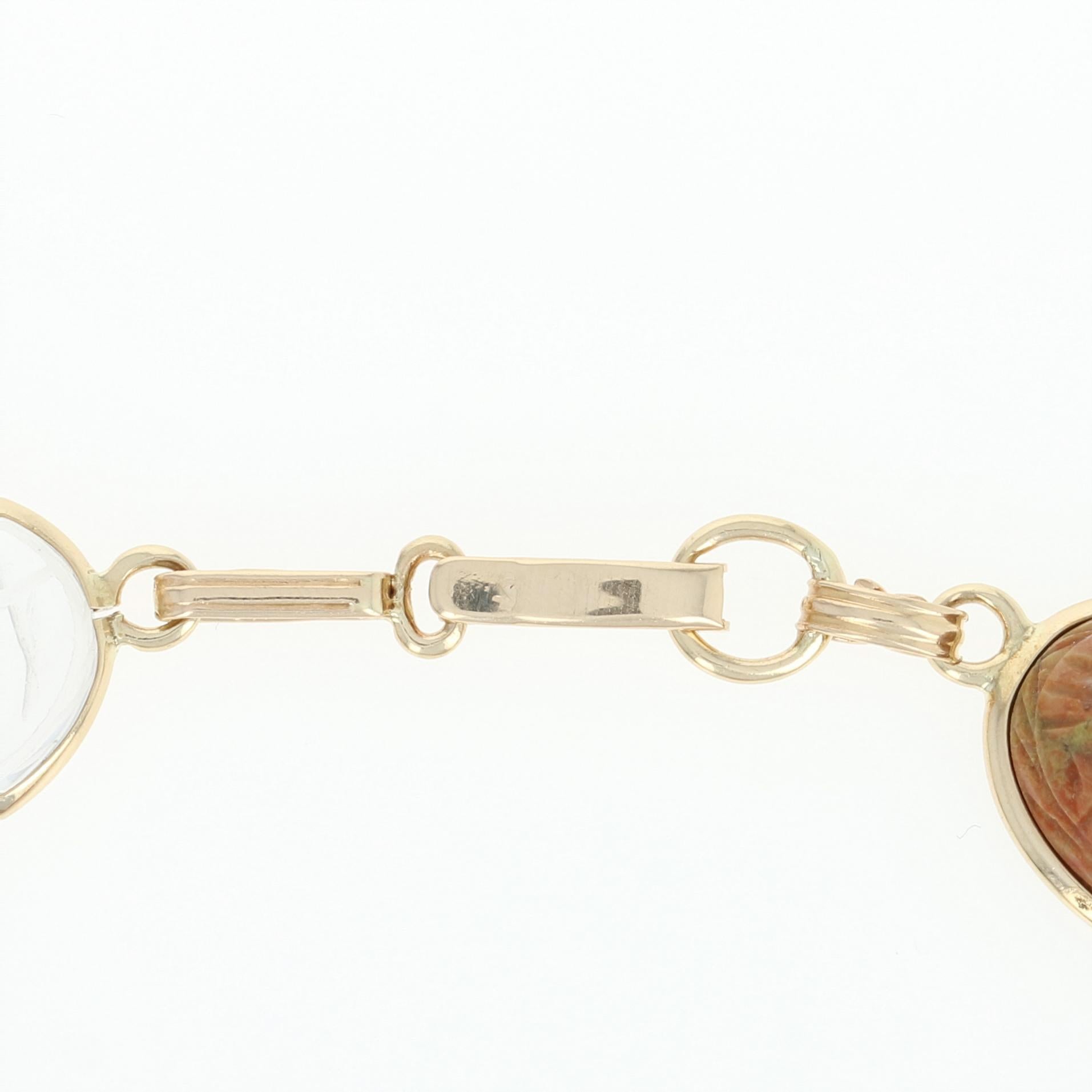 Multi-Gemstone Scarab Beetle Link Bracelet, 14k Gold Carved Cabochons Chalcedony 1