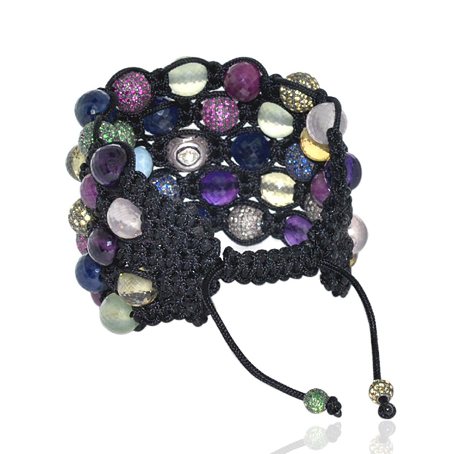 Mixed Cut Multi Gemstone Sewn Pave Beads Handmade Bracelet For Sale