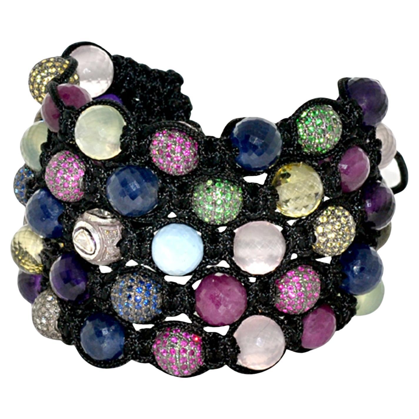 Multi Gemstone Sewn Pave Beads Handmade Bracelet For Sale
