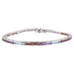 Multi Gemstone Sleek Tennis Bracelet Gift for Grandma in Sterling Silver