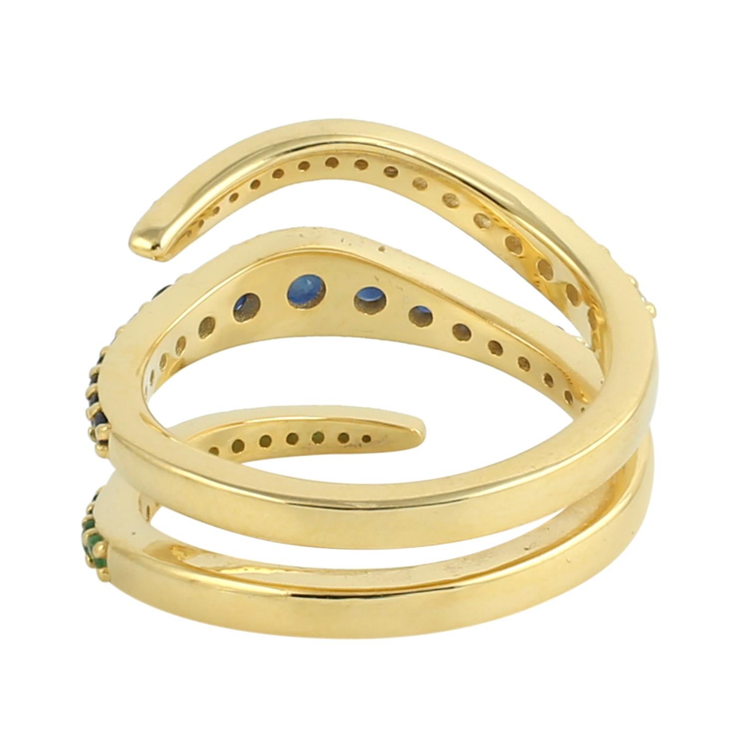 Multi Gemstone Spiral Ring With Diamonds Made In 14k Yellow Gold (Gemischter Schliff) im Angebot