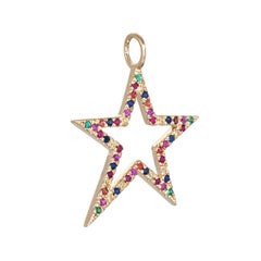 Multi Gemstone Star Pendant Estate 14k Gold Emerald Ruby Sapphire Fine Jewelry