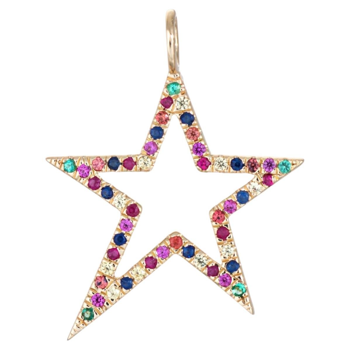 Multi Gemstone Star Pendant Estate 14k Gold Emerald Ruby Sapphire Fine Jewelry