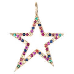 Multi Gemstone Star Pendant Estate 14k Gold Emerald Ruby Sapphire Fine Jewelry