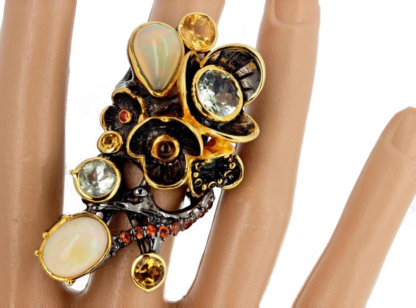 AJD HUGE Modern Show-off Multi-Gemstone Sterling Silver & Gold STATEMENT Ring 3