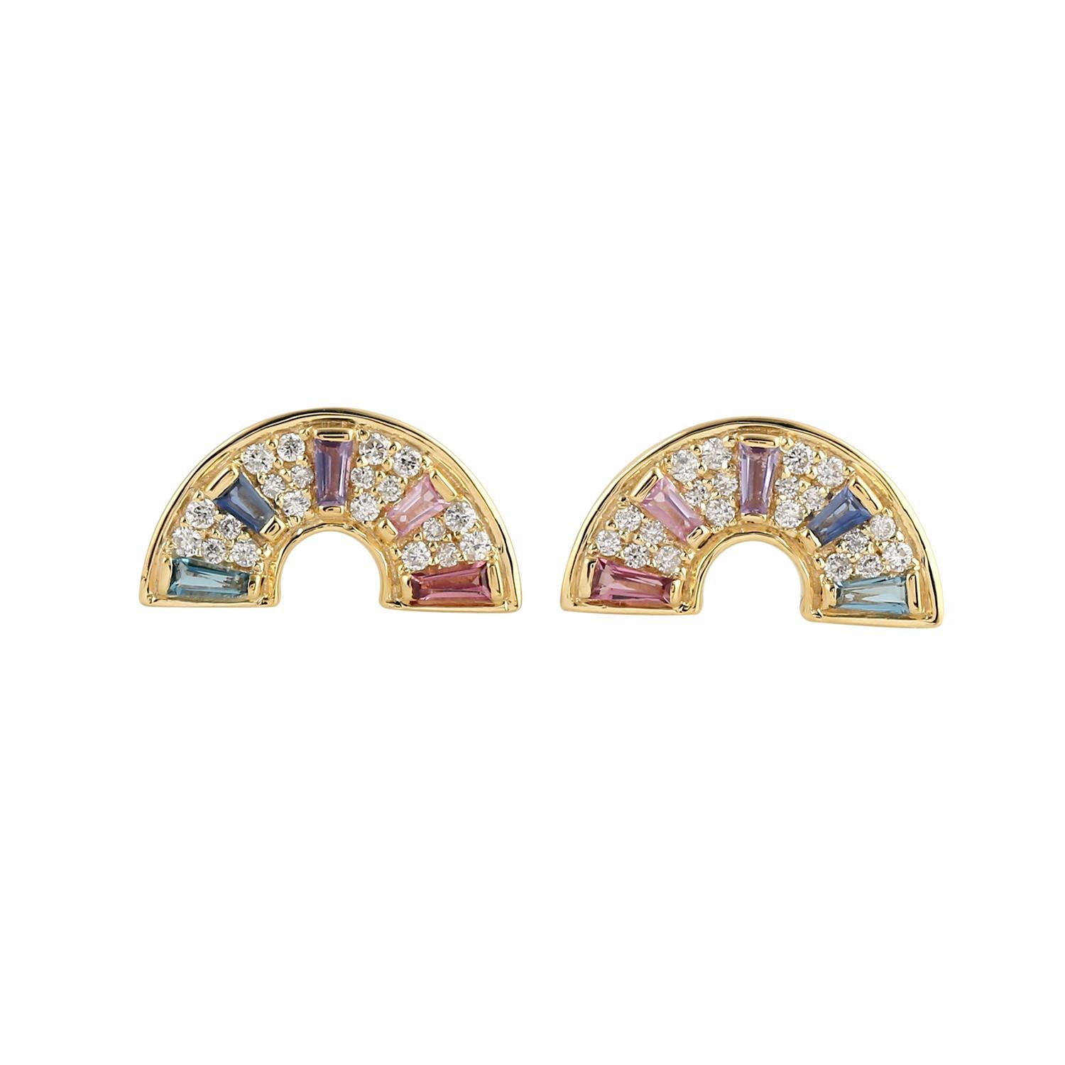 Mehrsteinige Ohrstecker mit Diamanten aus 18 Karat Gelbgold mit Diamanten im Zustand „Neu“ im Angebot in New York, NY