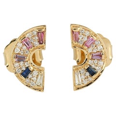 Boucles d'oreilles multi pierres avec diamants en or jaune 18k