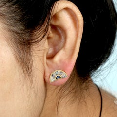 Multi Gemstone Stud Earrings With Pave Diamond Made In 18K Yellow Gold