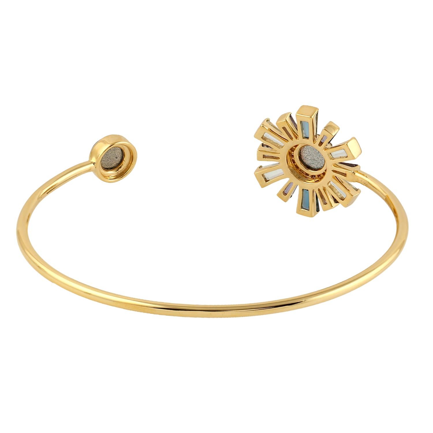 Mixed Cut Multi Gemstone Sunburst Bracelet With Diamonds In 18k Yellow Gold For Sale