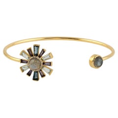 Multi Edelstein Sunburst Armband mit Diamanten in 18k Gelbgold