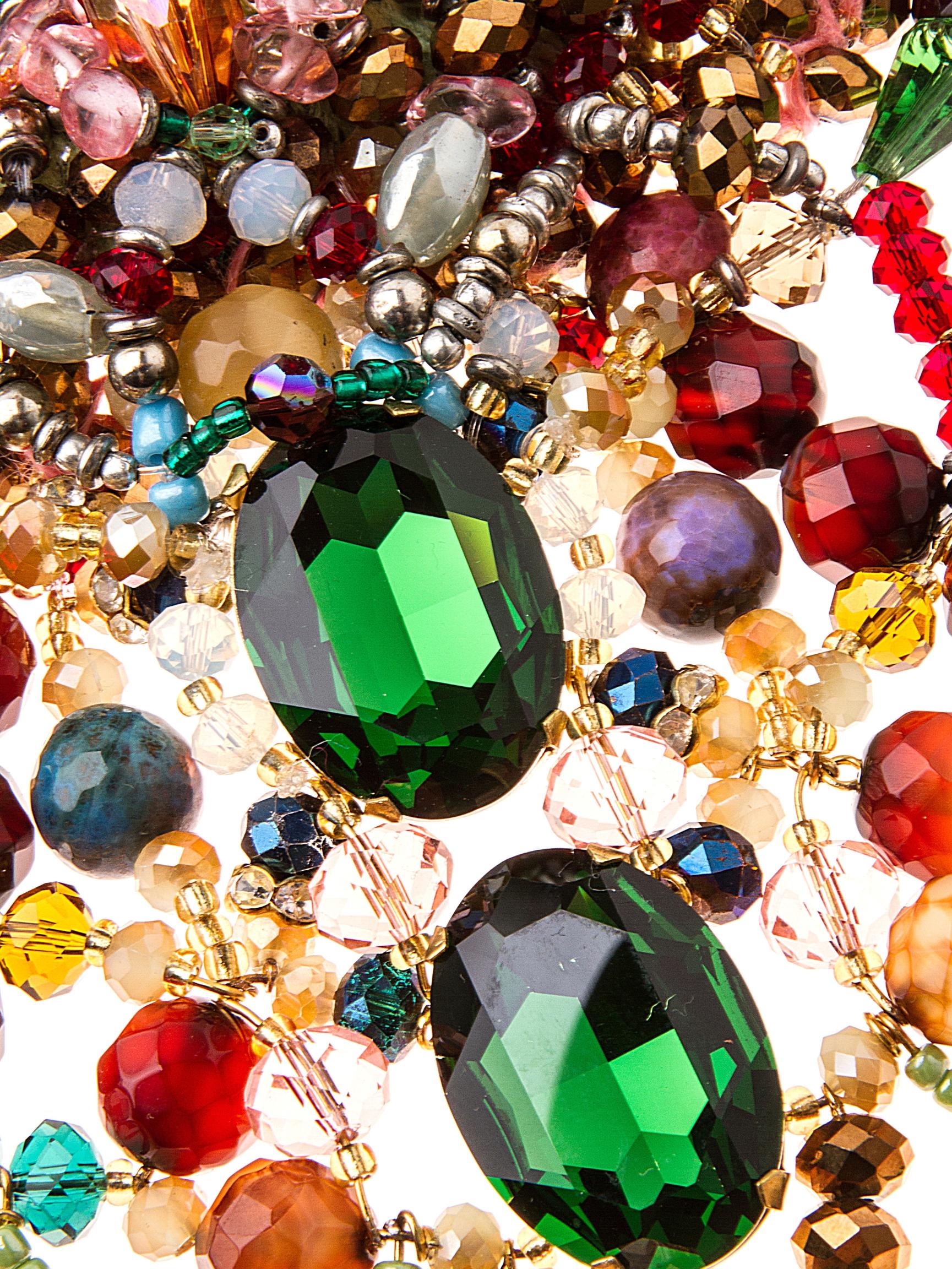 Artist Multi Gemstone Swarovski Crystal-Embellished Carnelian Fringe Collar Necklace For Sale