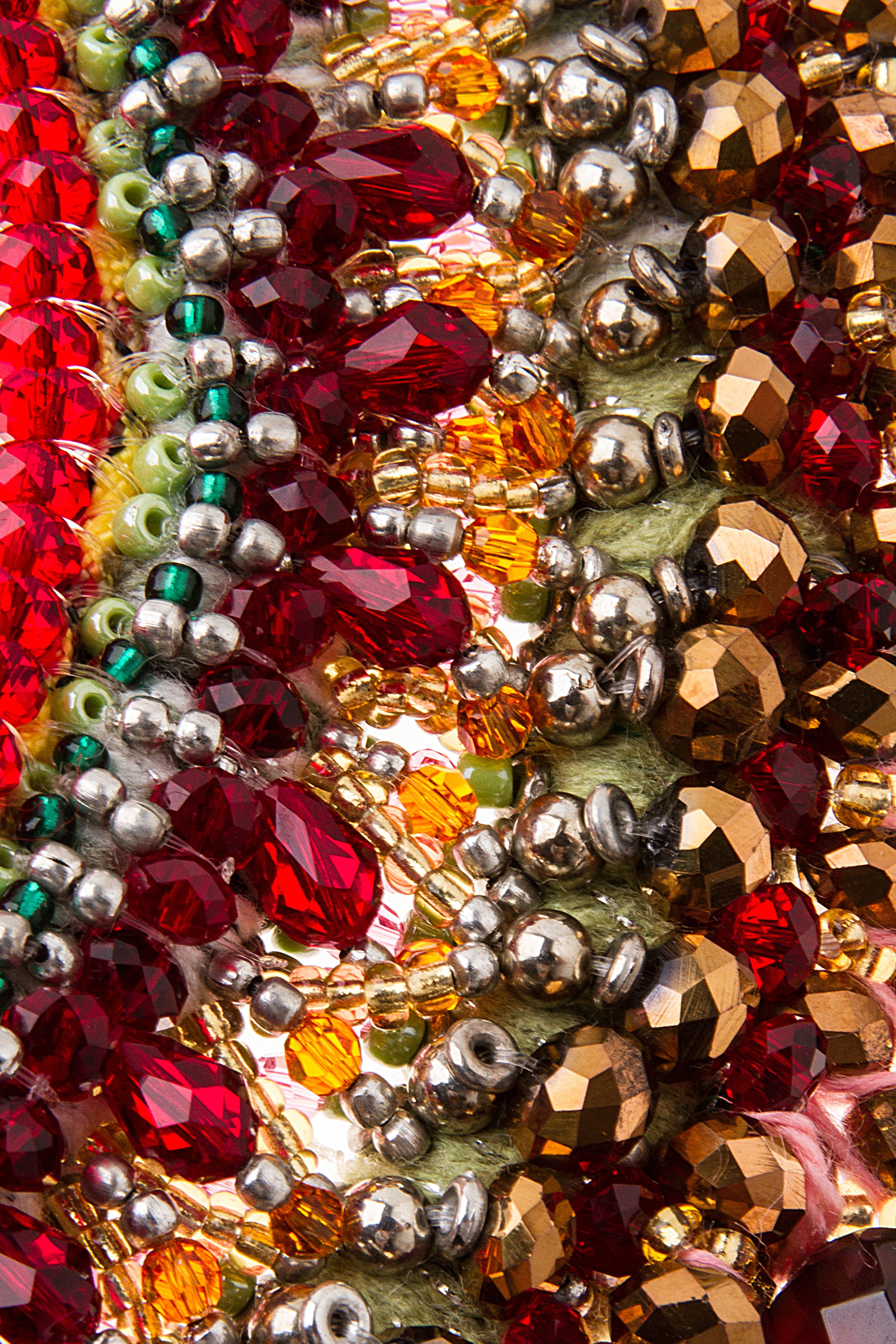 Artist Multi Gemstone Swarovski Crystal-Embellished Carnelian Fringe Collar Necklace For Sale