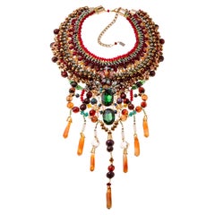 Multi Gemstone Swarovski Crystal-Embellished Carnelian Fringe Collar Necklace