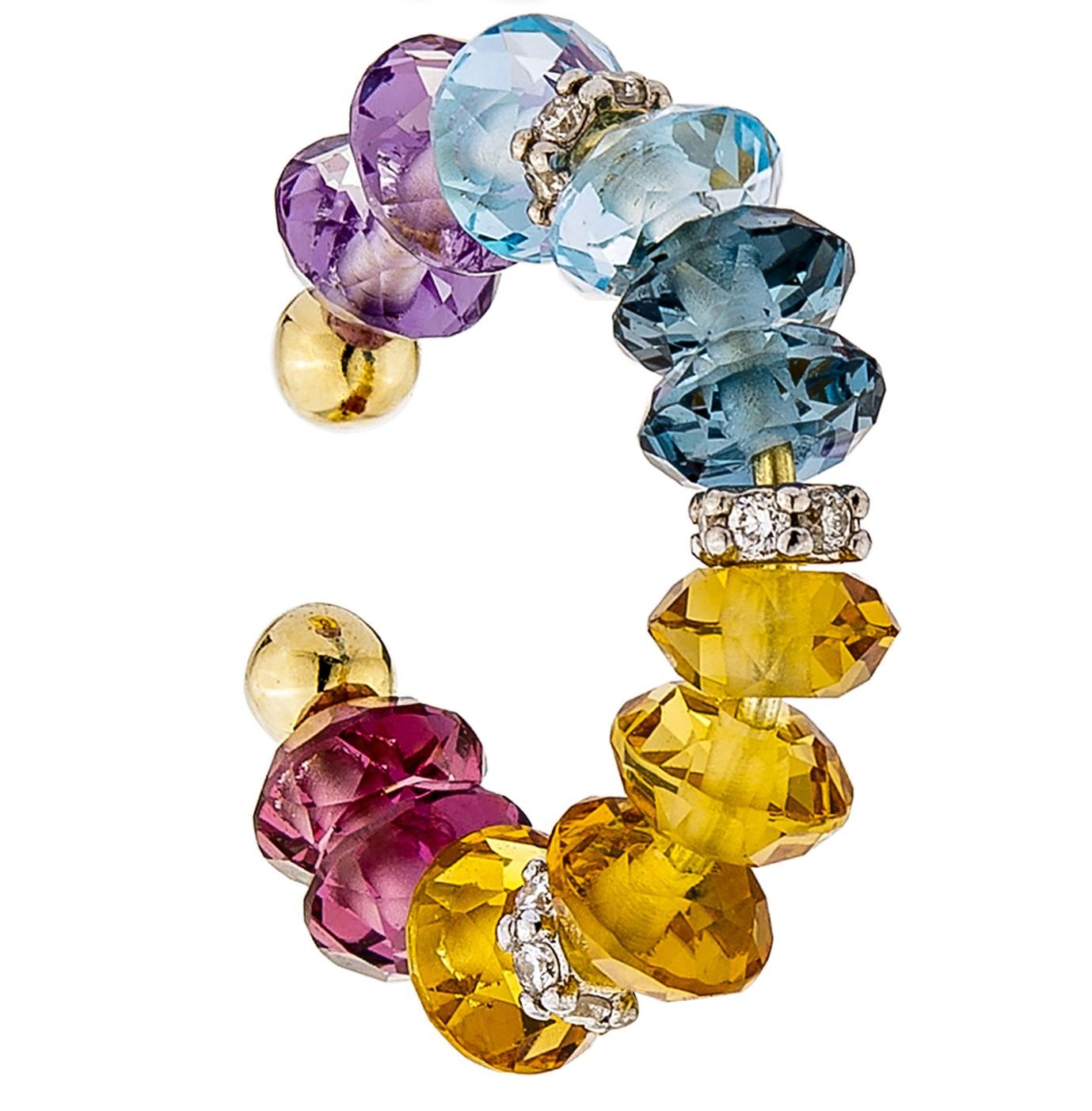 Women's or Men's Multi Gemstone Twilight Ear Cuff in 18 Karat Yellow Gold For Sale