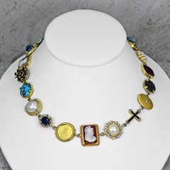 Multi-Gemstone, Vintage Pendant and Ancient Coin 14 Karat Gold Bohemian Necklace