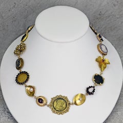 Multi-Gemstone, Vintage Pendant and Ancient Coin 14 Karat Gold Bohemian Necklace
