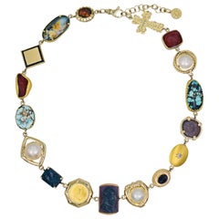 Multi-Gemstone, Vintage Pendant and Ancient Coin 14 Karat Gold Bohemian Necklace