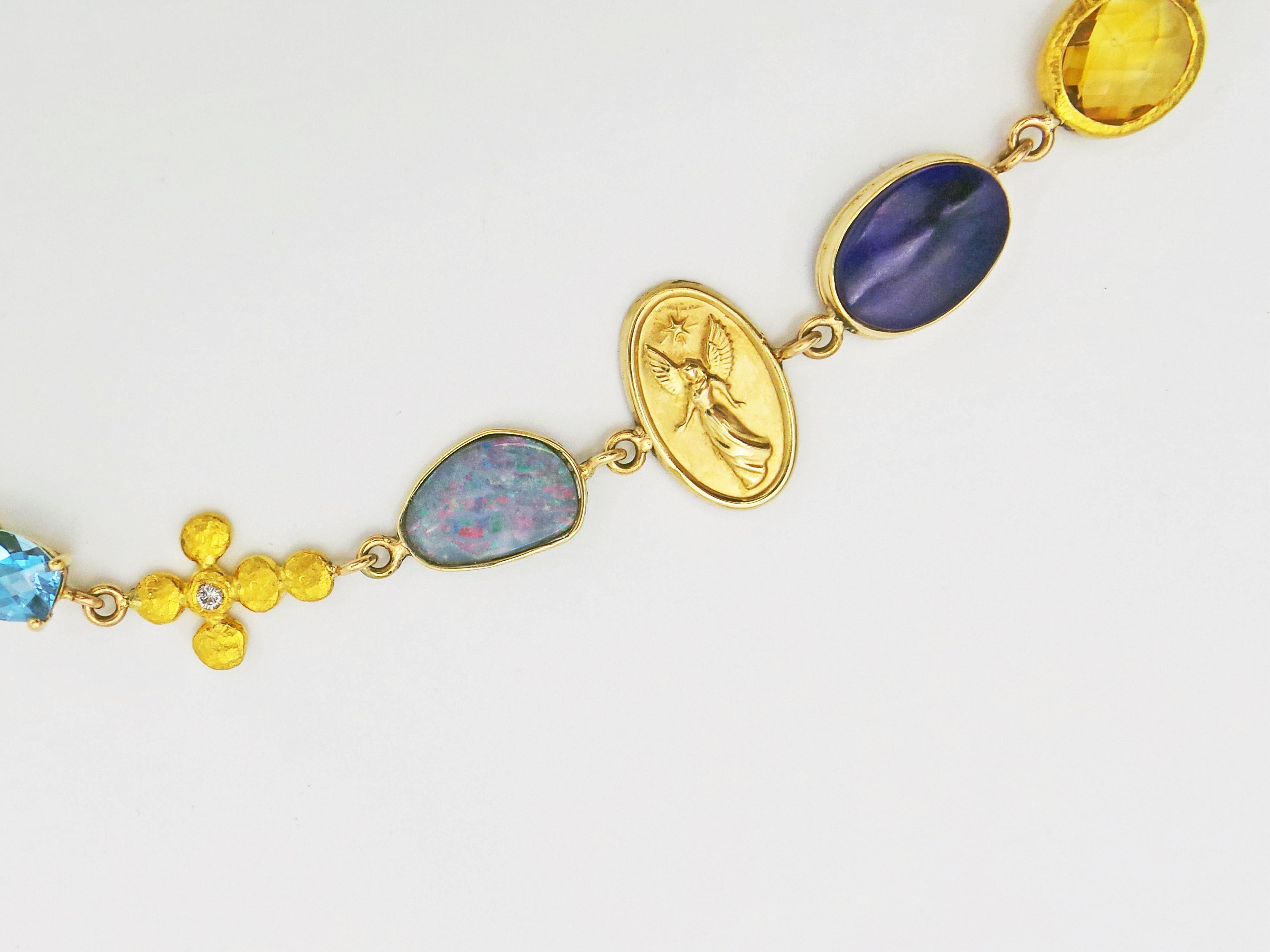 Mehr Edelsteine, Vintage-Anhänger und antike Münze böhmische Halskette Damen im Angebot