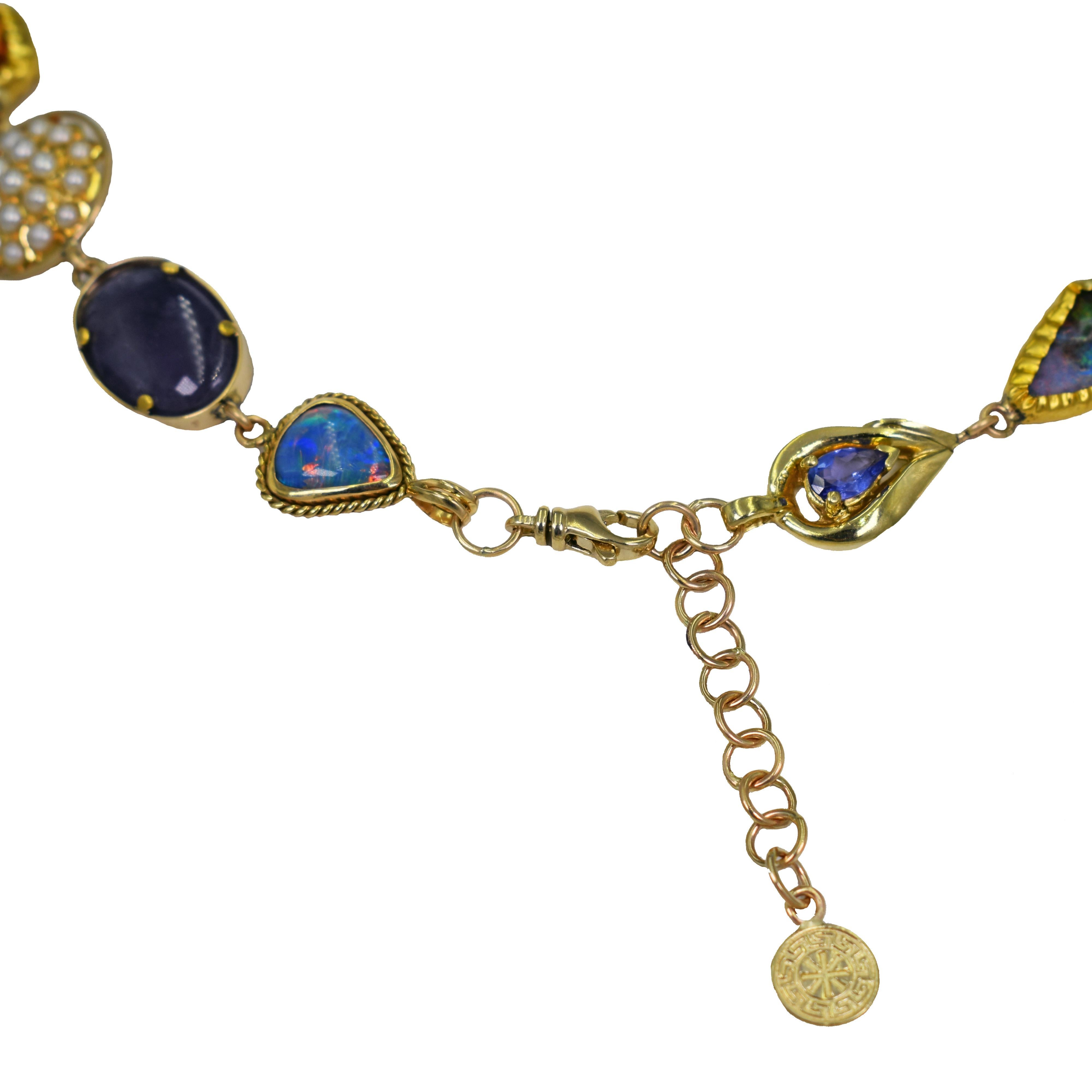 Contemporary Multi-Gemstone, Vintage Pendant and Antique Coin 14 Karat Gold Bohemian Necklace