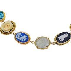 Multi-Gemstone, Vintage Pendant and Antique Coin 14 Karat Gold Bohemian Necklace