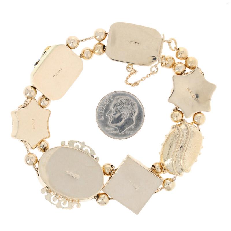 Women's or Men's Multi-Gemstone Vintage Slide Charm Bracelet, 14 Karat Gold Garnet Amethyst