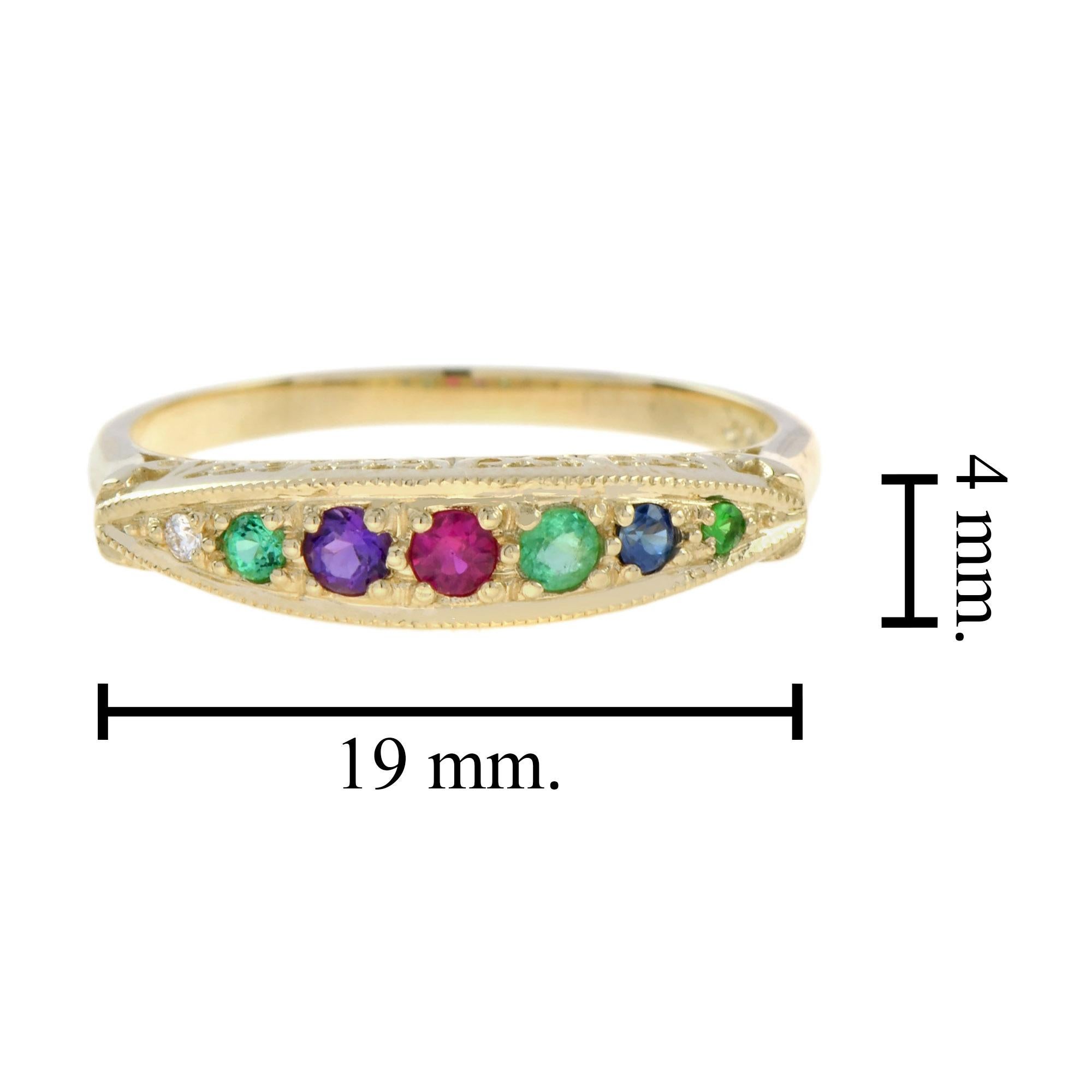 Multi Gemstone Vintage Style Ring in 9K Yellow Gold For Sale 1