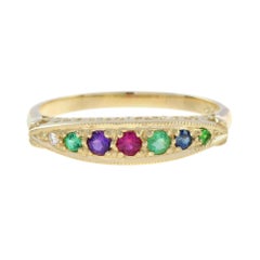 Multi Gemstone Vintage Style Ring in 9K Yellow Gold