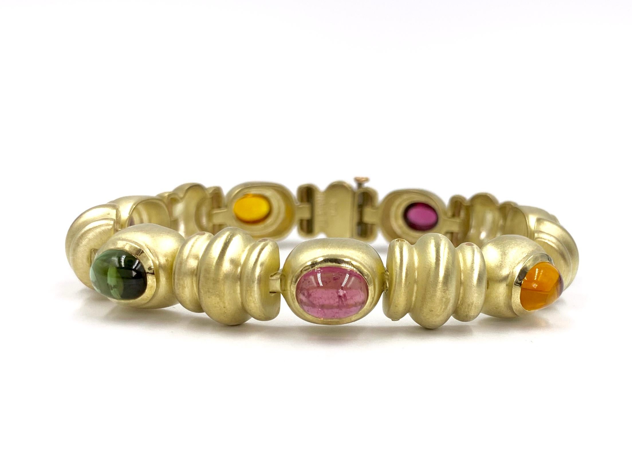 Multi-Gemstone Yellow Gold Bracelet In Good Condition For Sale In Pikesville, MD