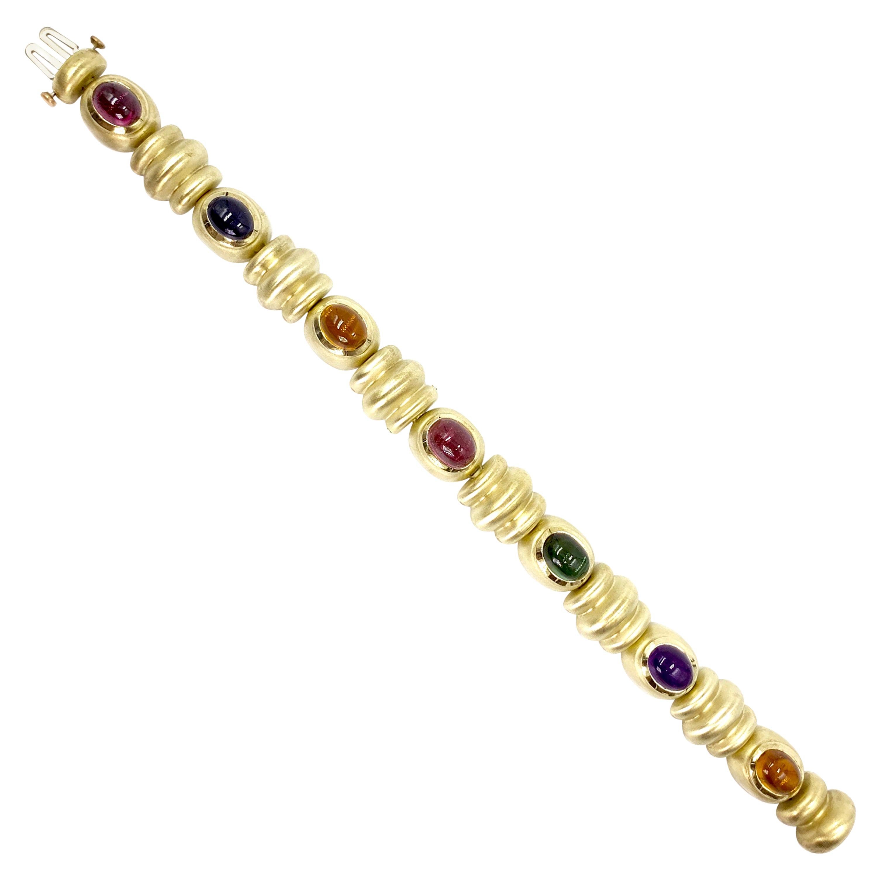 Multi-Gemstone Yellow Gold Bracelet For Sale