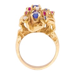 Multi Gemstone Yellow Gold Statement Ring, circa 1960s