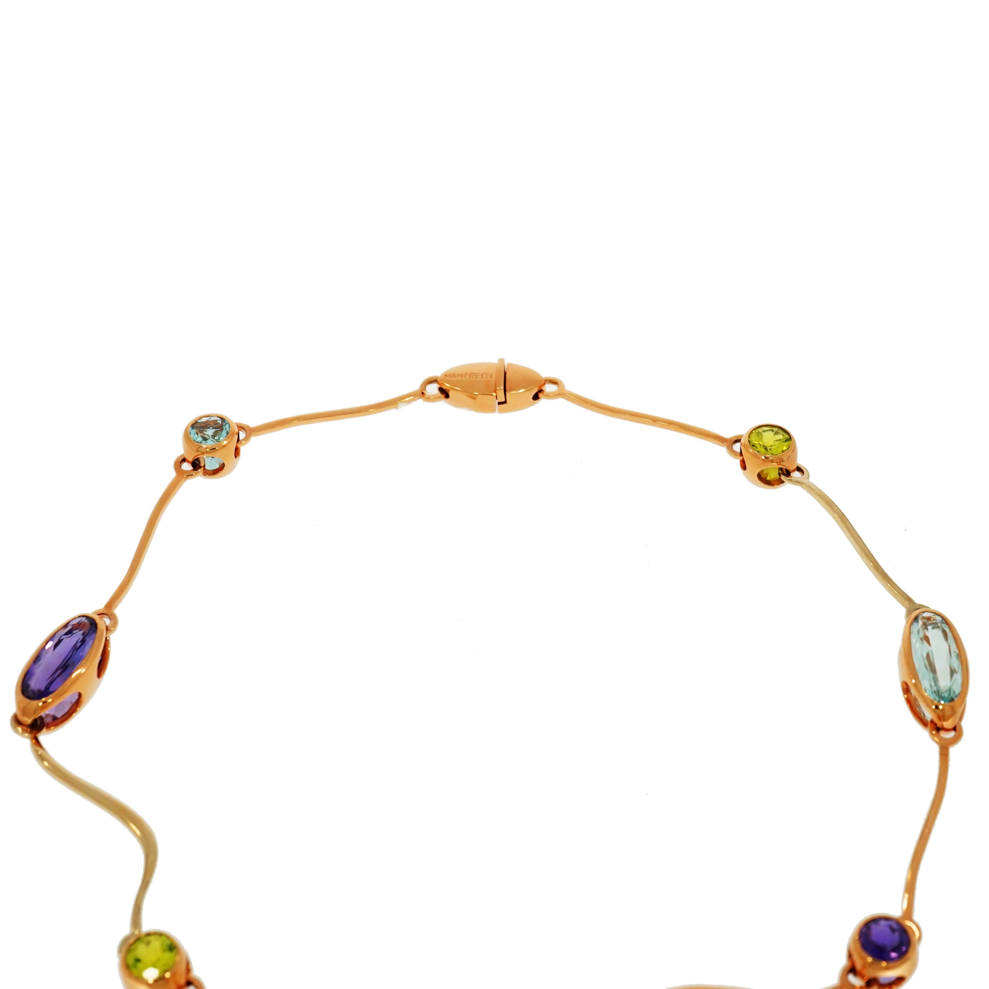 Modern Multi Gemstones Arabesco Yellow Gold Necklace by Manfredi