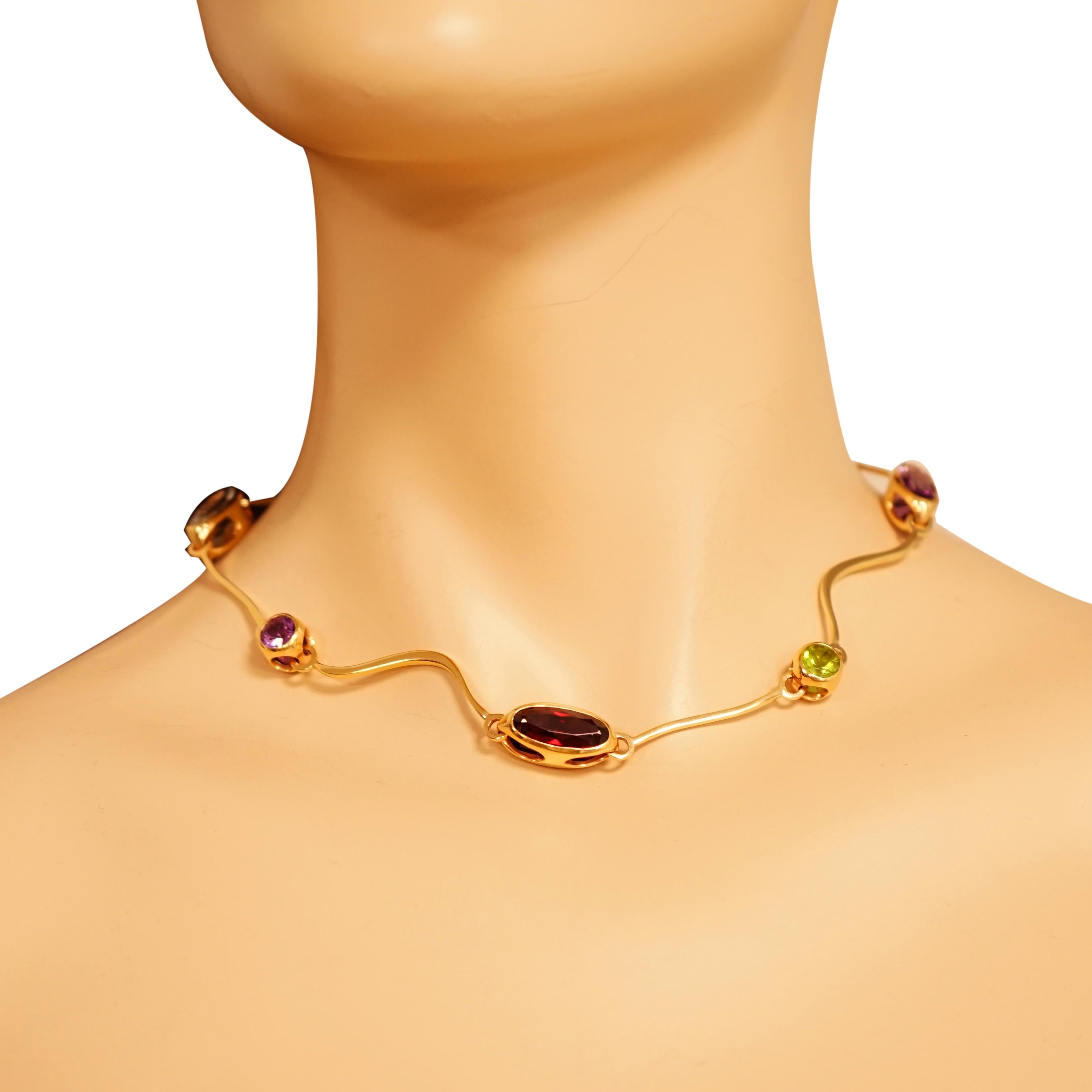 Multi Gemstones Arabesco Yellow Gold Necklace by Manfredi In New Condition In Greenwich, CT