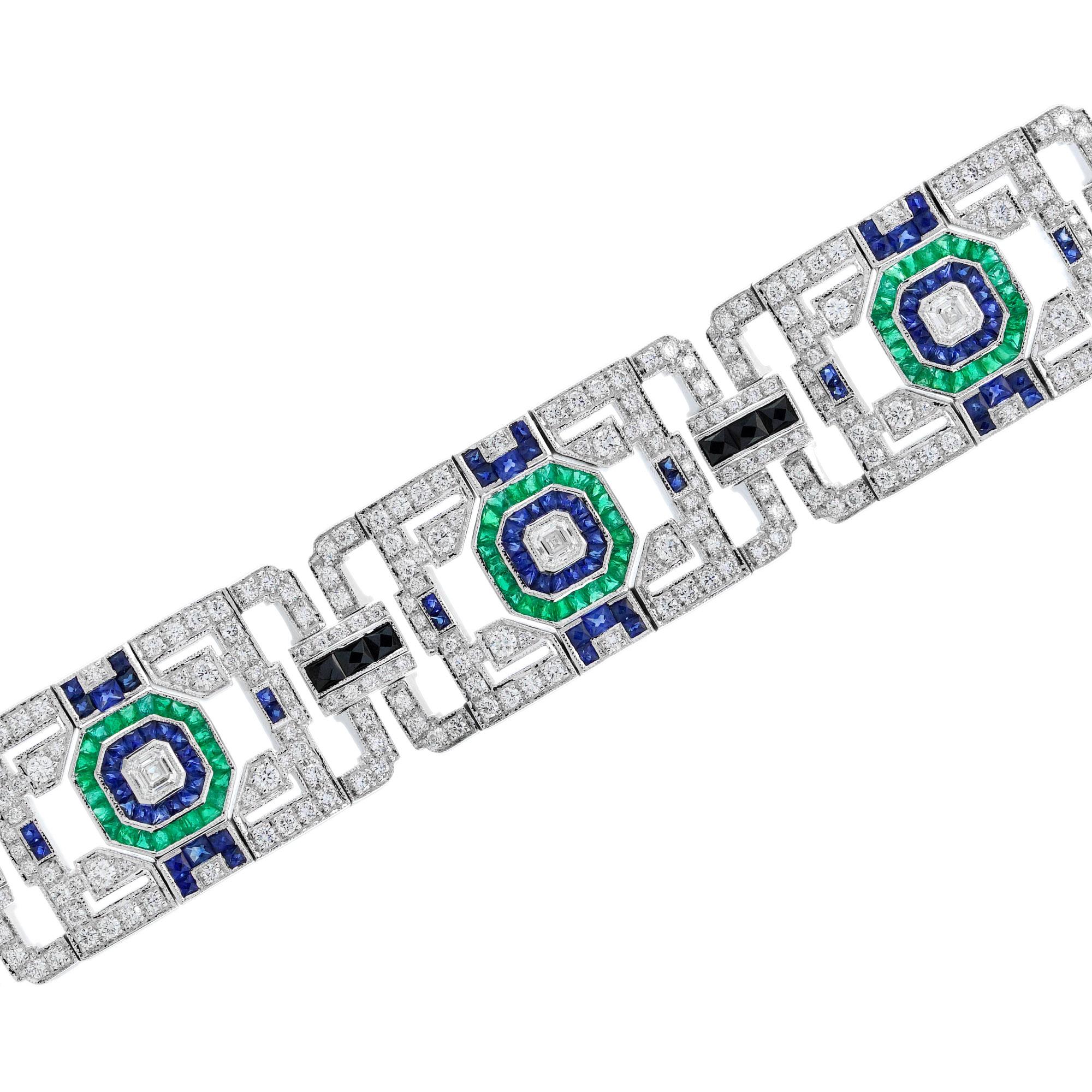 Bracciale stile Art Deco con più pietre preziose in oro bianco 18 carati In condizioni Nuovo in vendita a Bangkok, TH