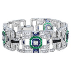 Multi Gemstones Art Deco Style Bracelet in 18K White gold