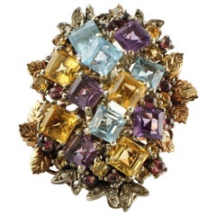 Multi Gemstones Cluster Ring