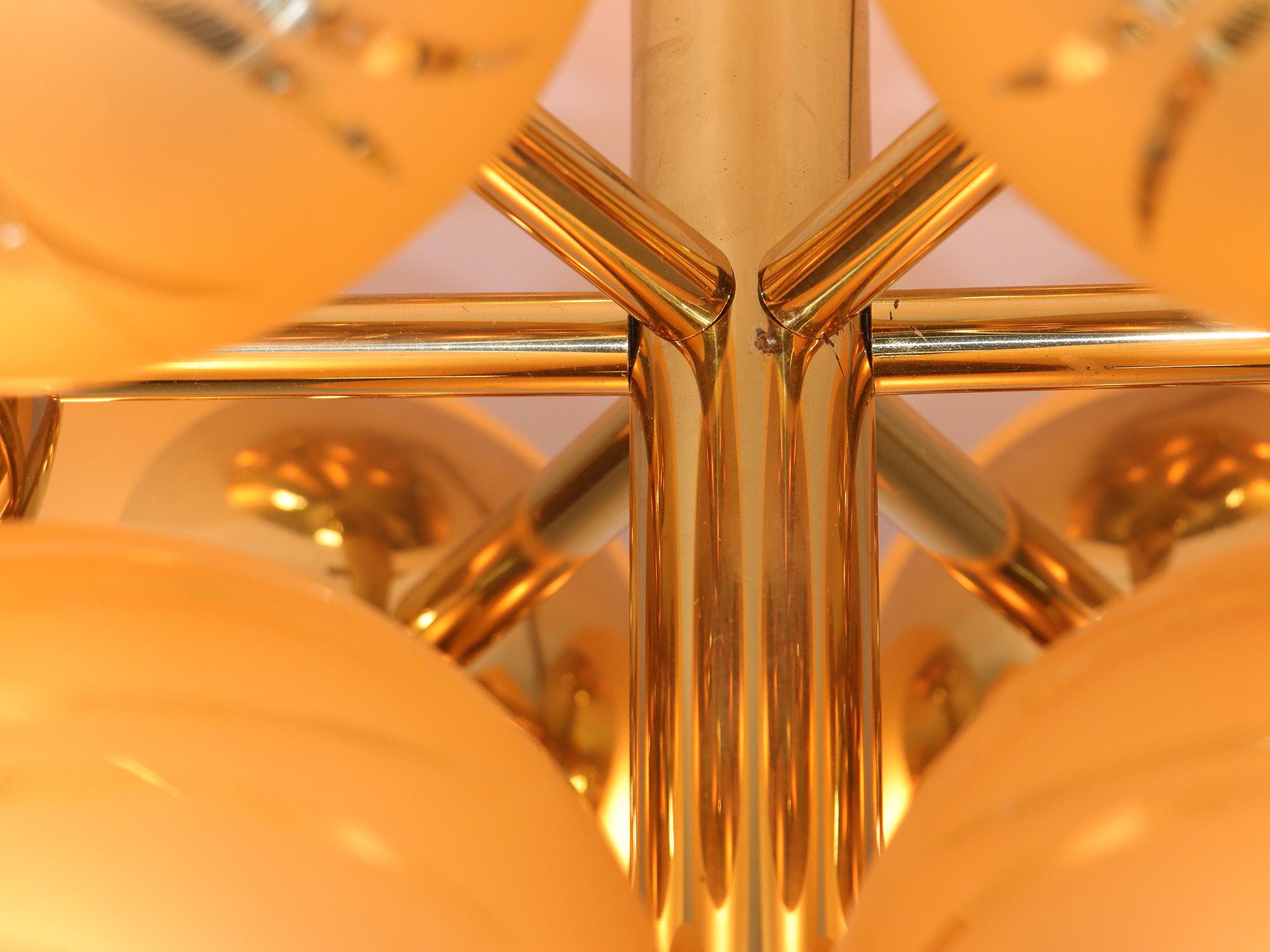 Mid-20th Century 1960 Swiss Temde Max Bill Golden Flush Mount Multi Glass Globes & Brass
