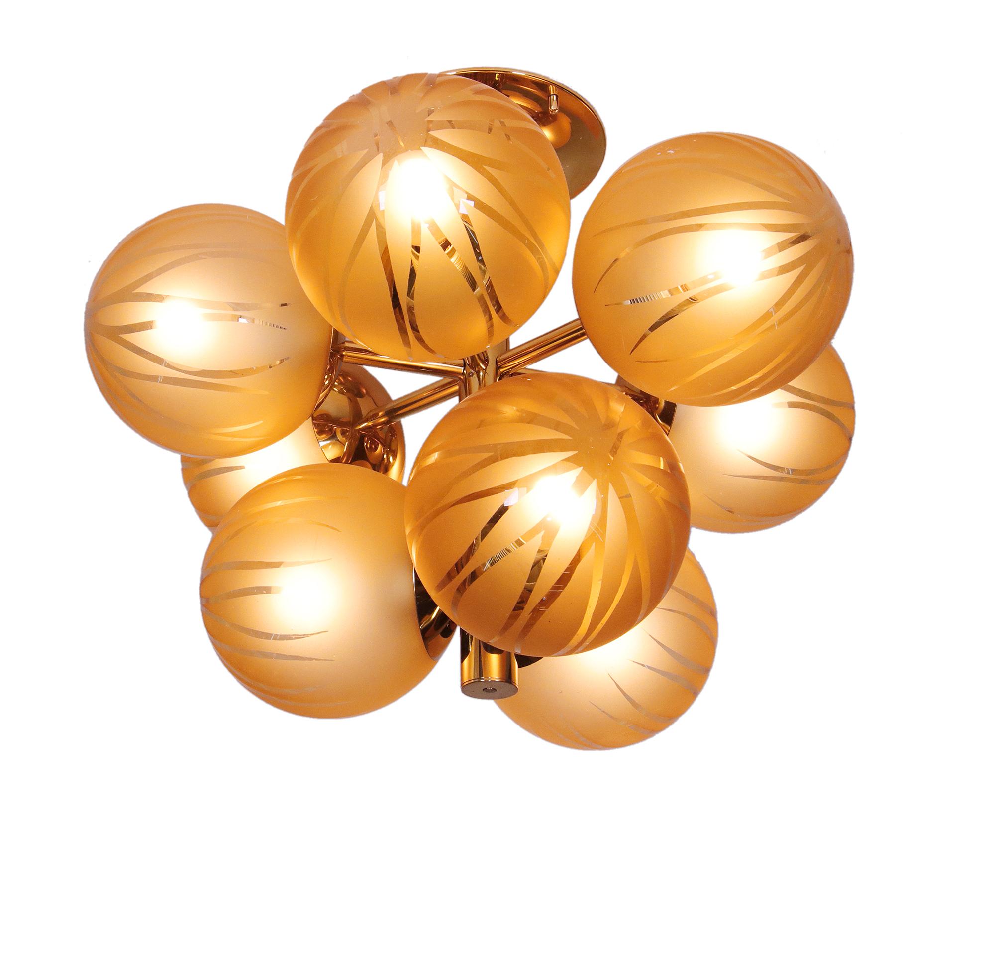 1960 Swiss Temde Max Bill Golden Flush Mount Multi Glass Globes & Brass In Good Condition In Niederdorfelden, Hessen