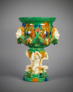 Multi-Glaze Majolica Figural Jardiniere, circa 1890