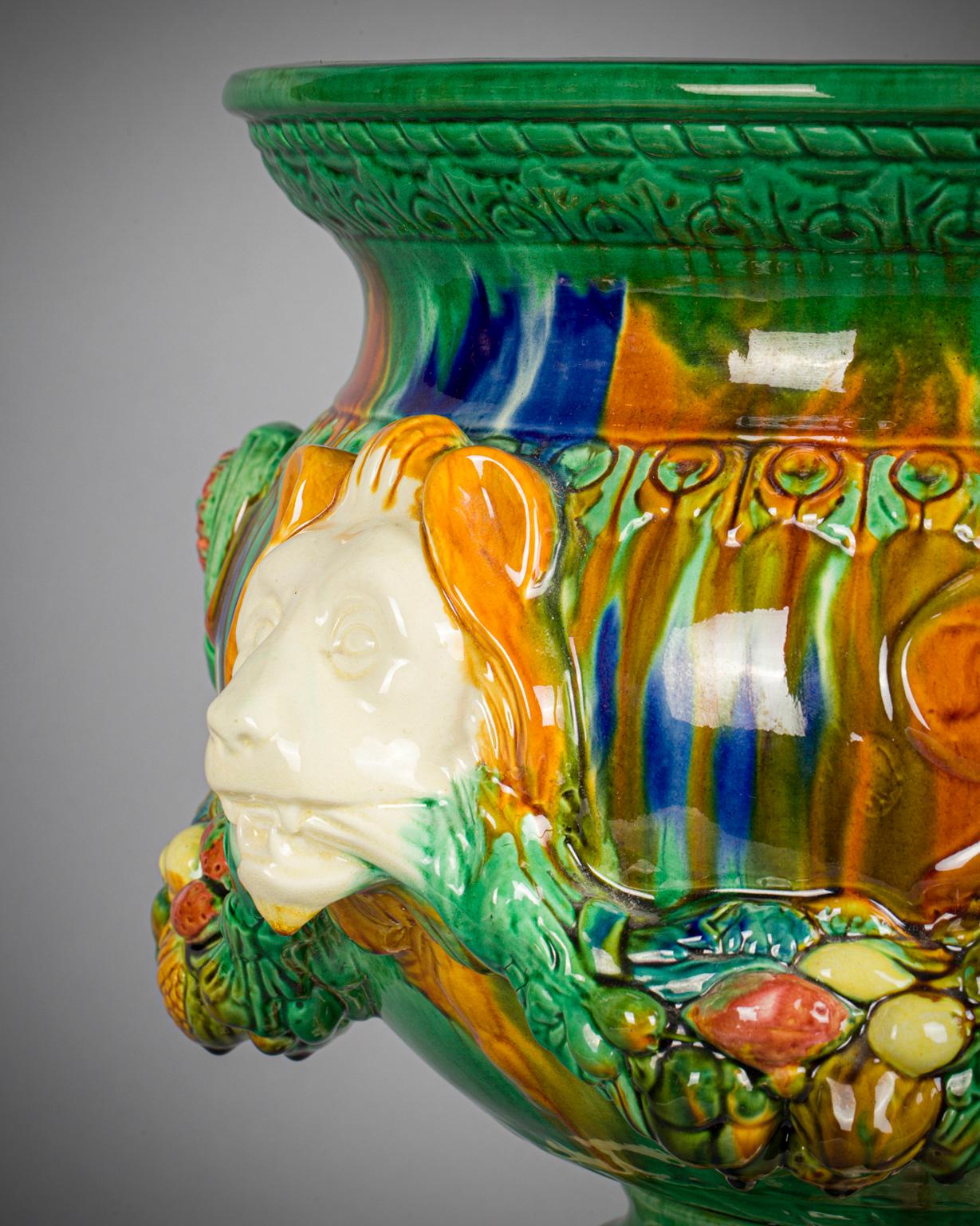 Multi-Glaze Majolica Figural Jardiniere, circa 1890 In Good Condition For Sale In New York, NY