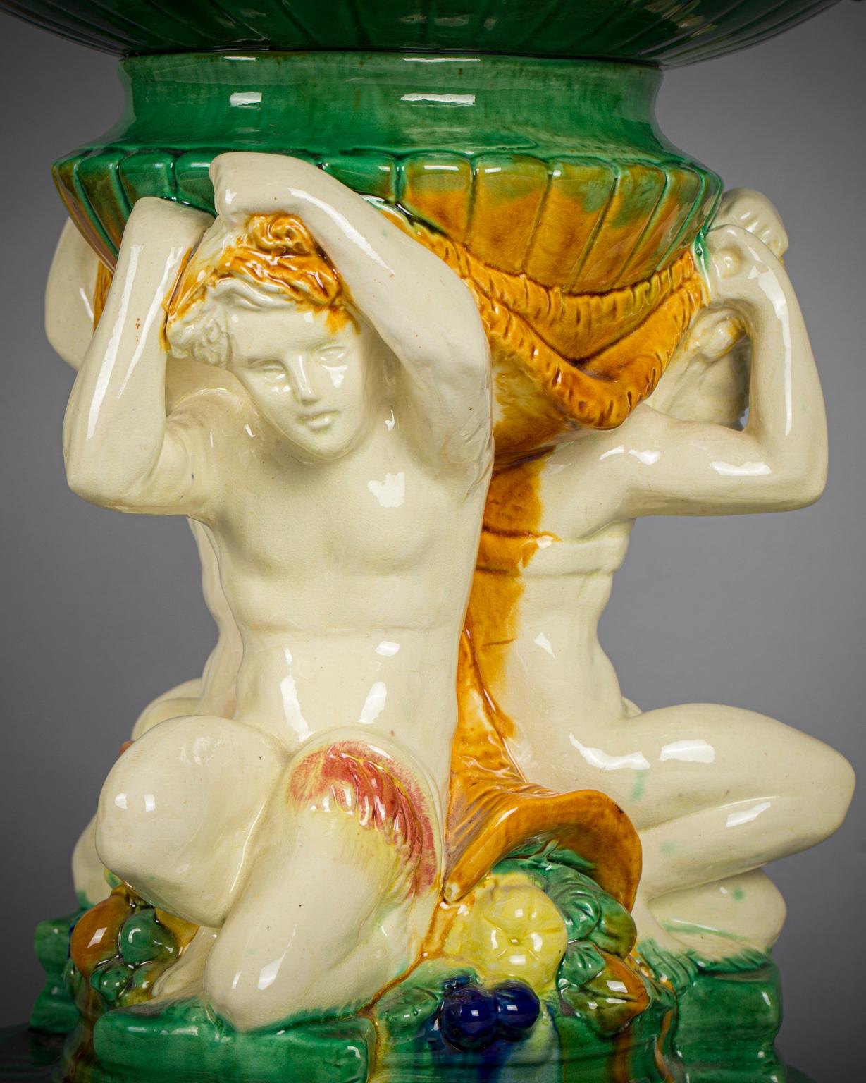 Late 19th Century Multi-Glaze Majolica Figural Jardiniere, circa 1890 For Sale