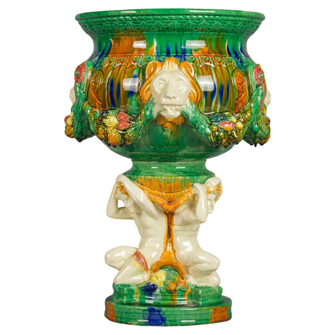 Multi-Glaze Majolica Figural Jardiniere, circa 1890