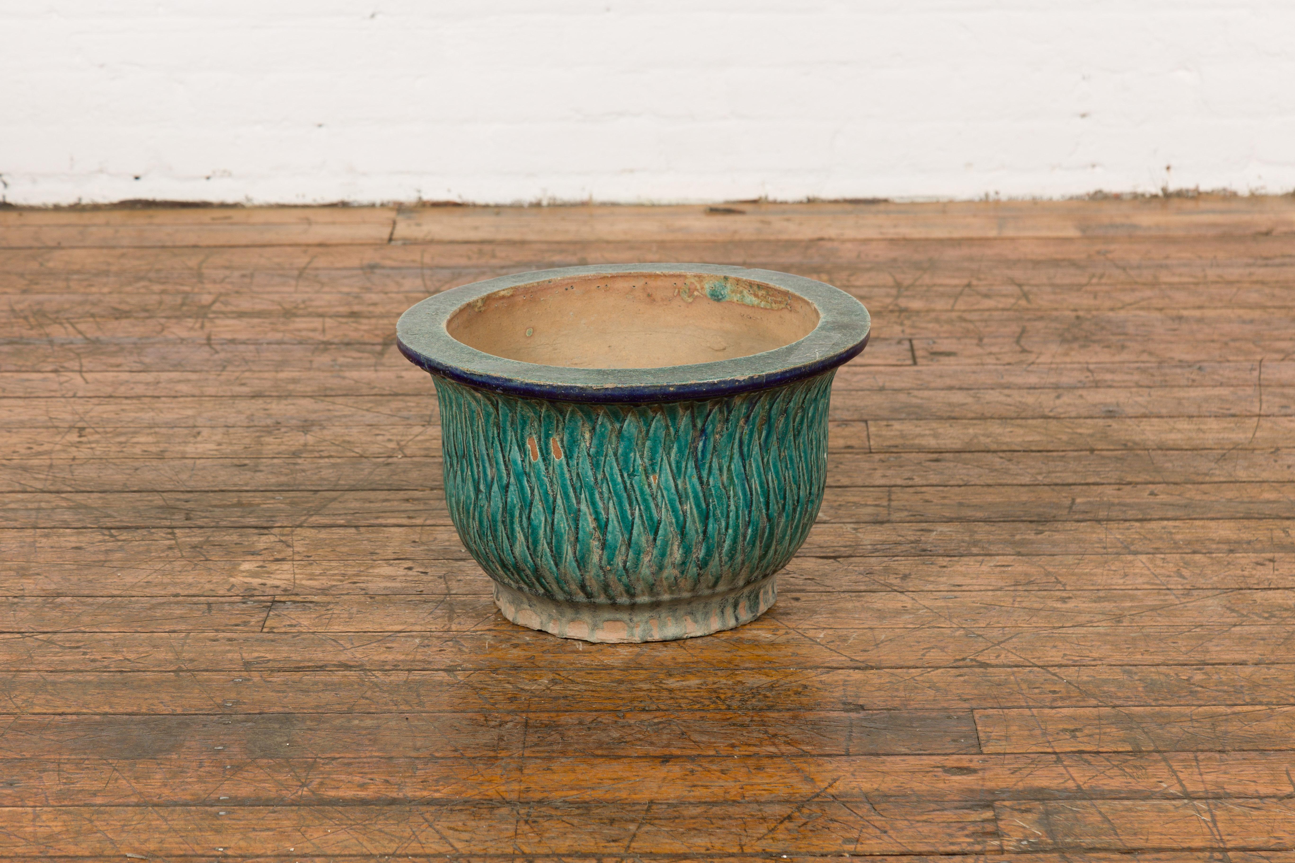Multi-Glaze Planter with Green and Blue Accents, Qing Dynasty Period For Sale 4