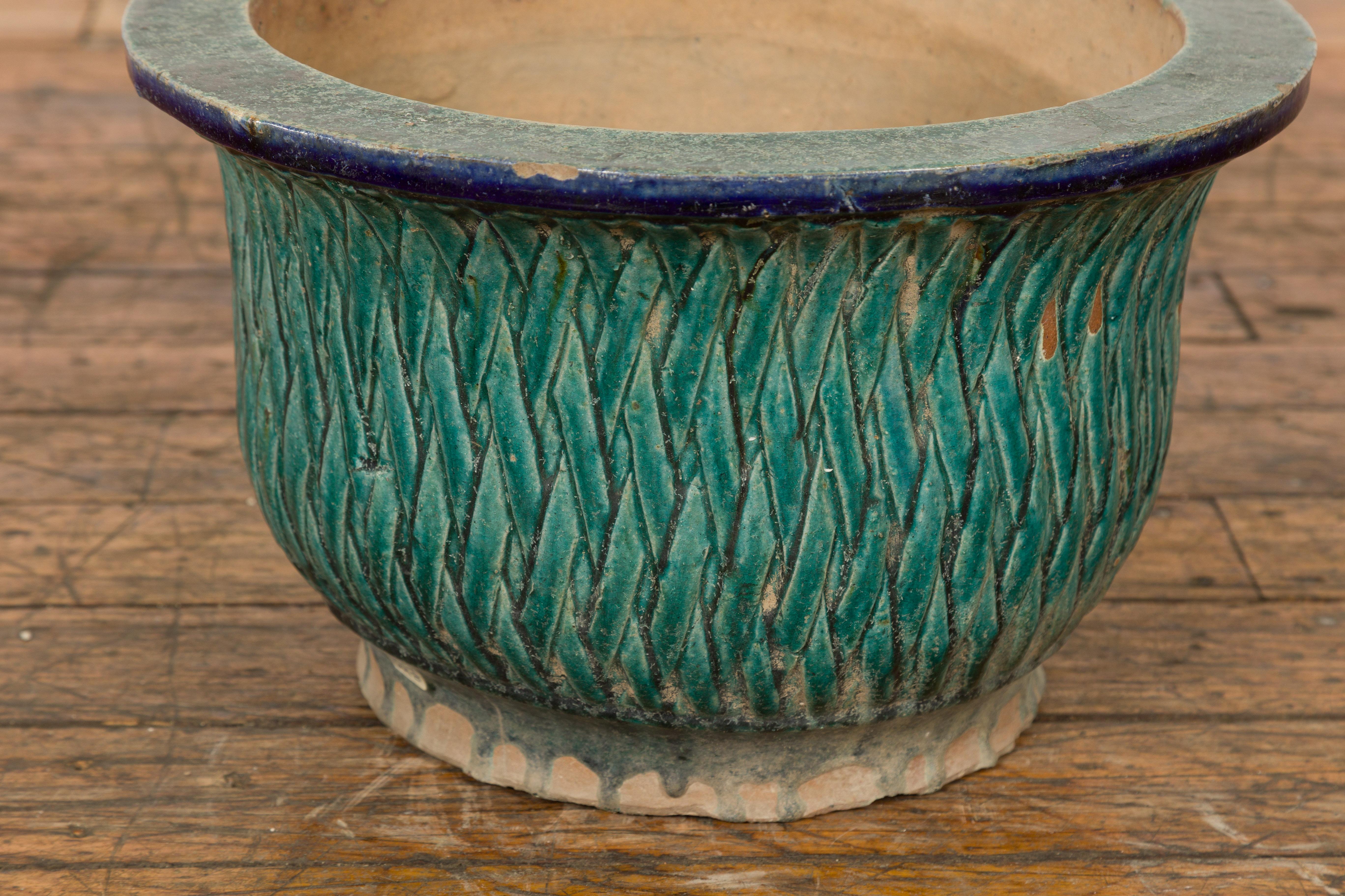 19th Century Multi-Glaze Planter with Green and Blue Accents, Qing Dynasty Period For Sale