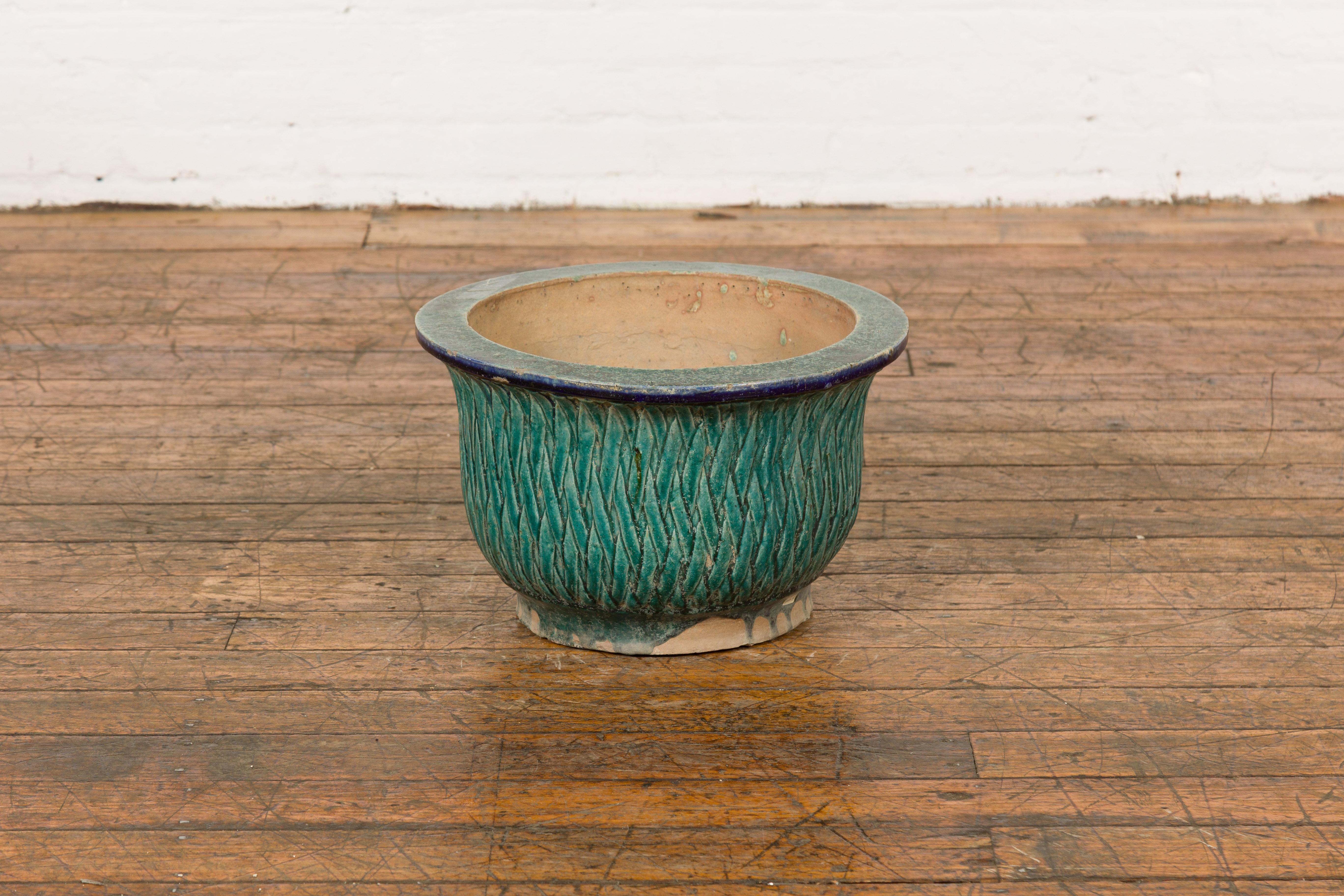 Multi-Glaze Planter with Green and Blue Accents, Qing Dynasty Period For Sale 2