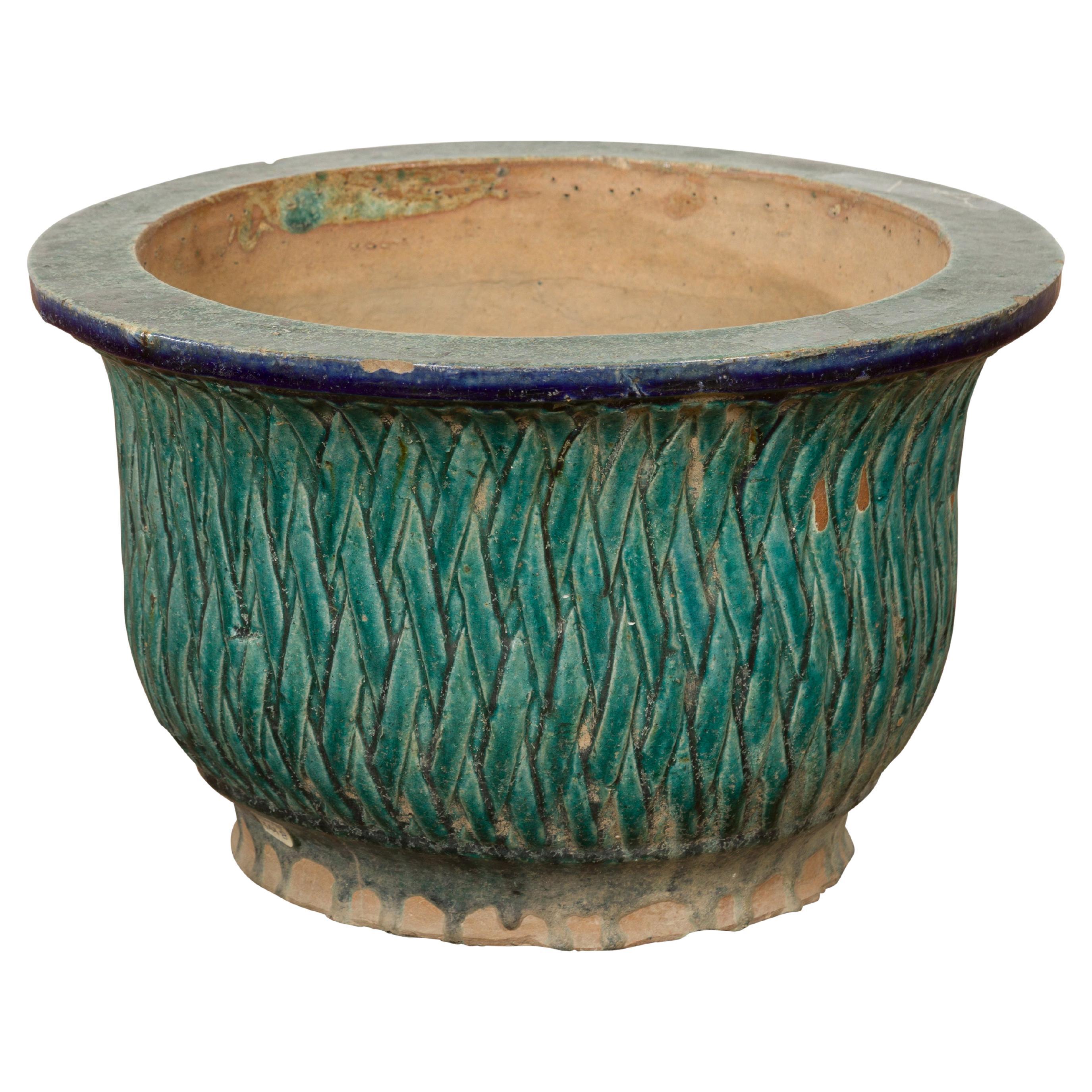 Multi-Glaze Planter with Green and Blue Accents, Qing Dynasty Period