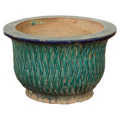 Vintage Multi-Glaze Planter with Green and Blue Accents, Qing Dynasty Period