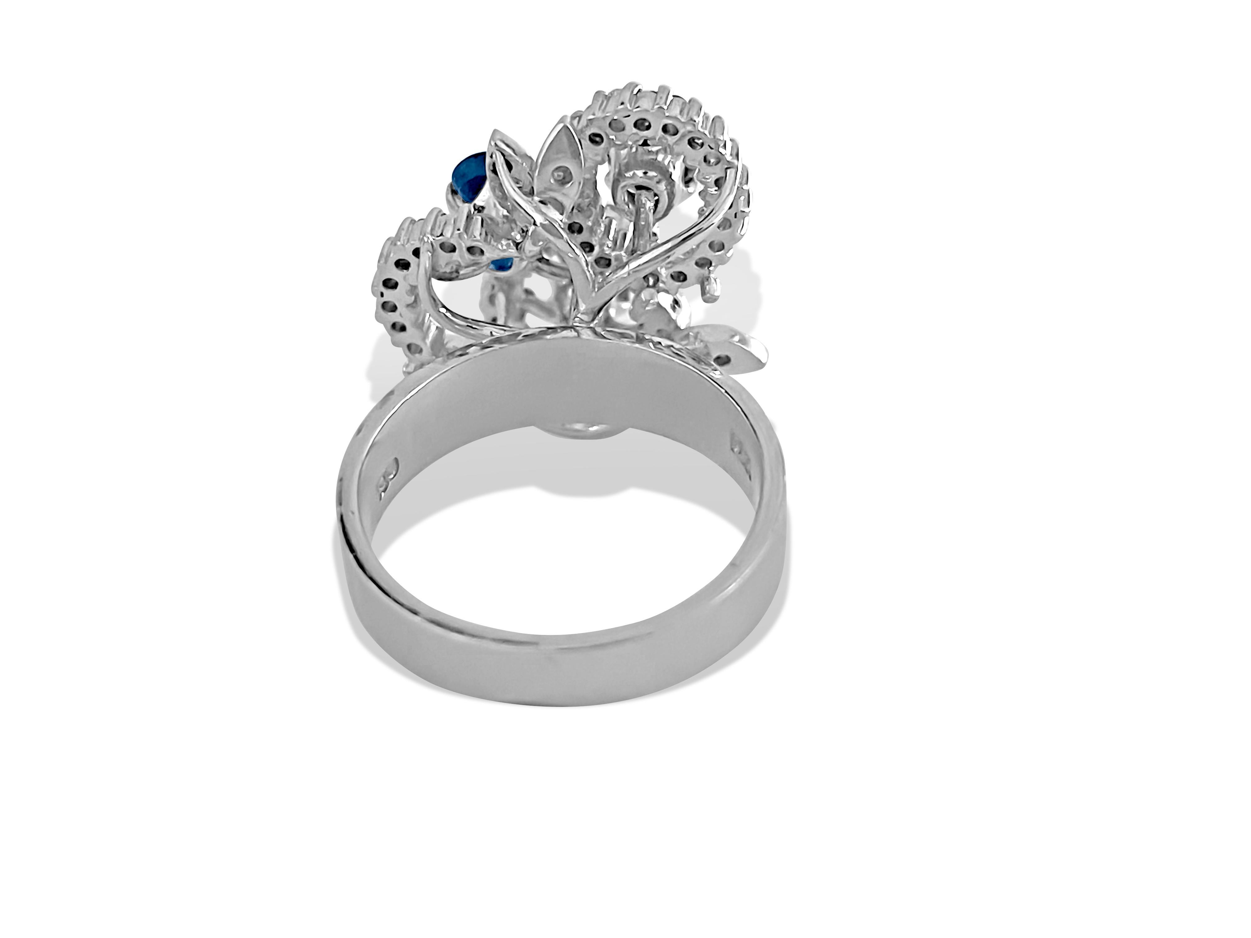 Art Nouveau Multi Head 3.00 Carat Cornblue Sapphire and Diamond Ring For Sale