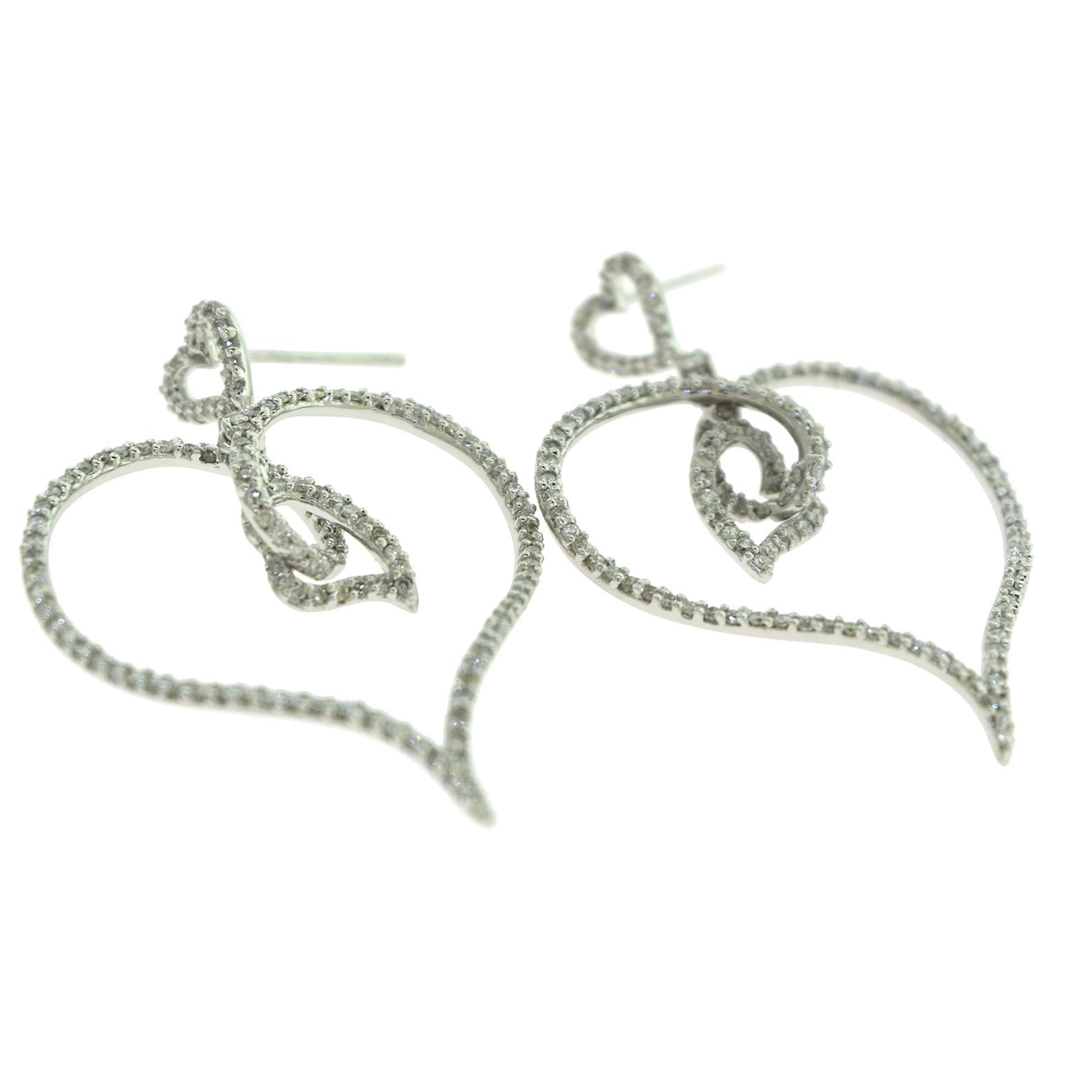 Multi-Heart Diamond in 18 Karat White Gold Dangle Earring in 18 Karat White Gold