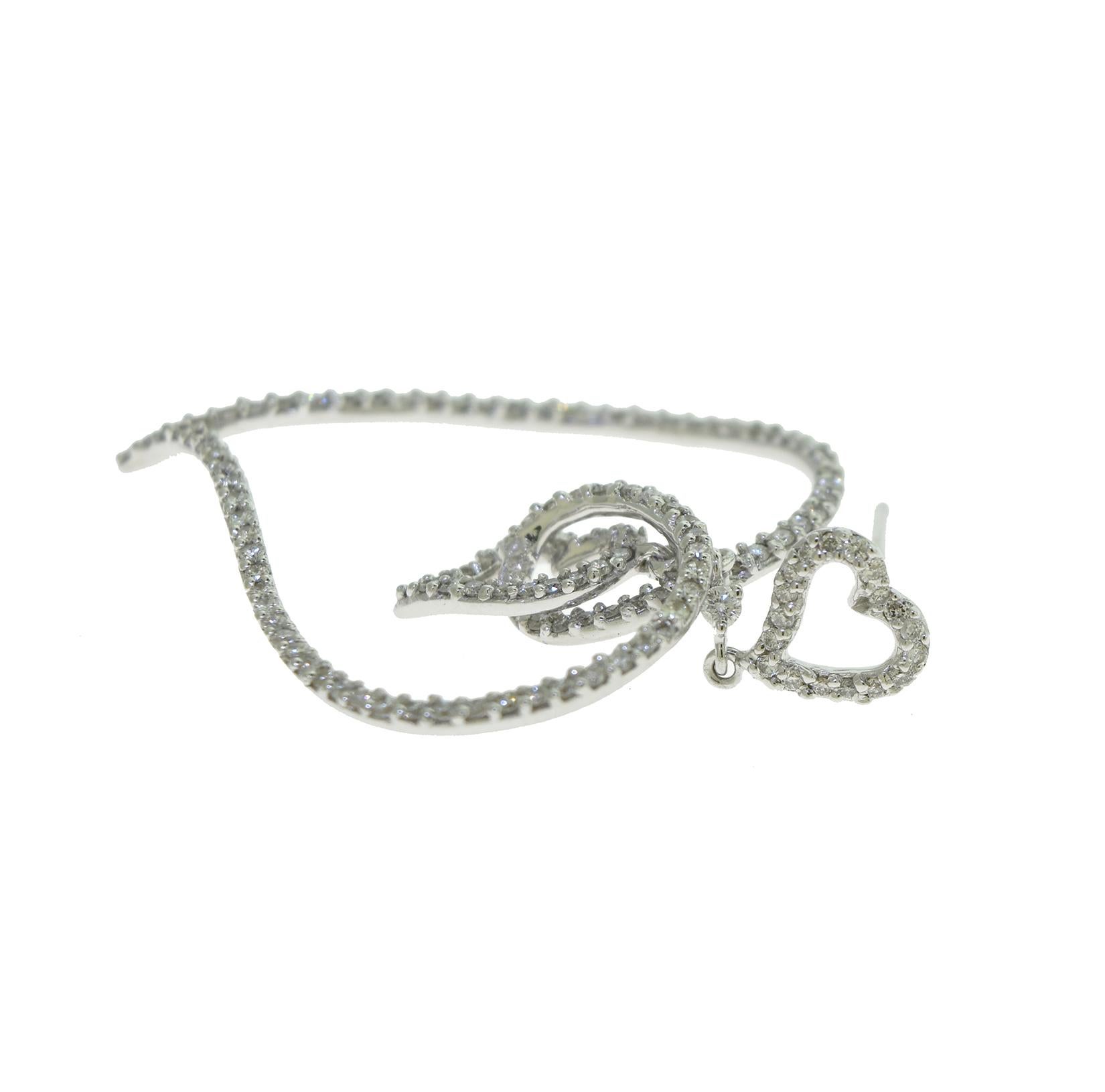 Round Cut Multi-Heart Diamond in 18 Karat White Gold Dangle Earring in 18 Karat White Gold For Sale